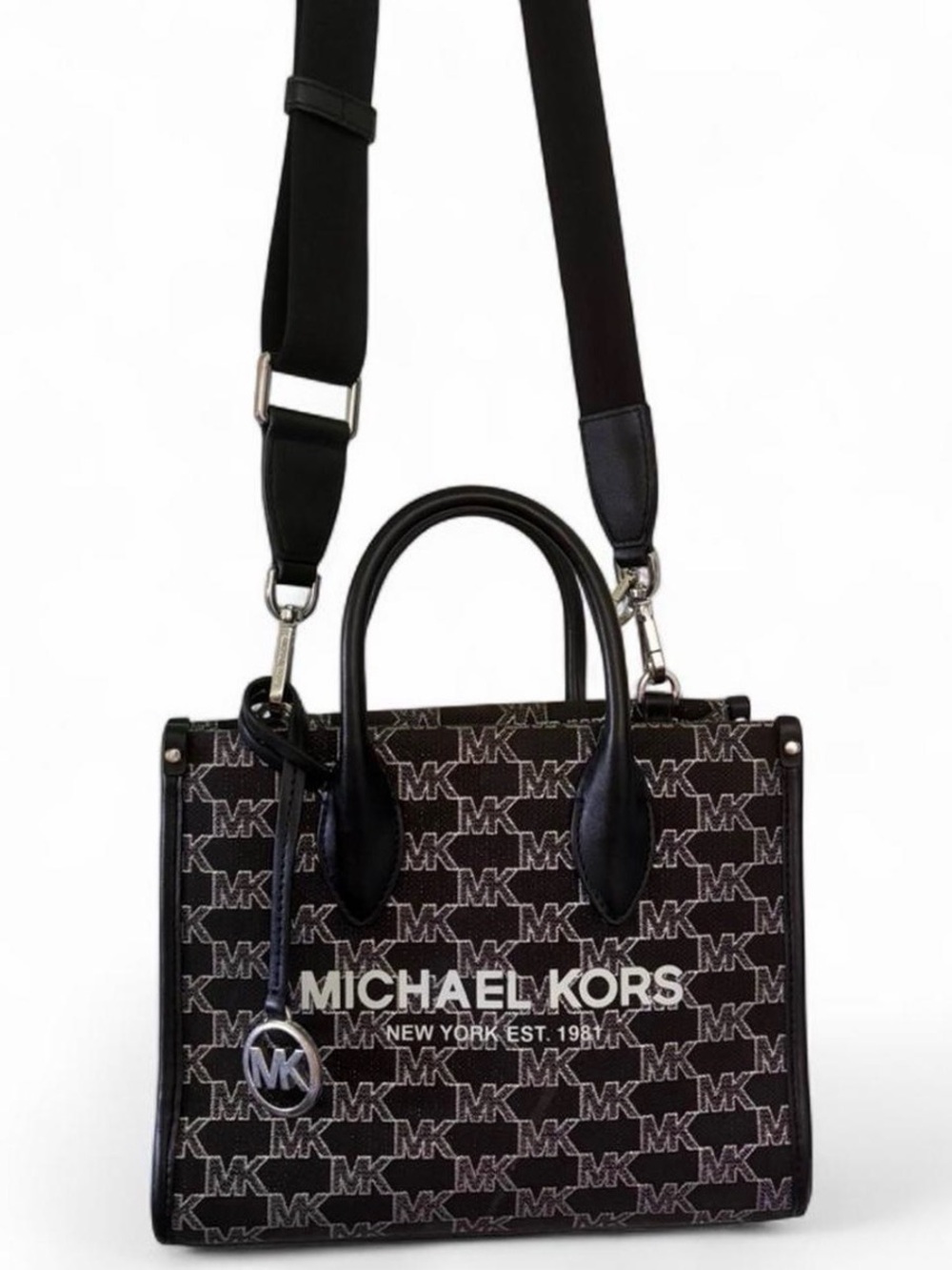 Michael Kors Black and White MK Logo Tote with Shoulder Strap - Picture 1 of 5